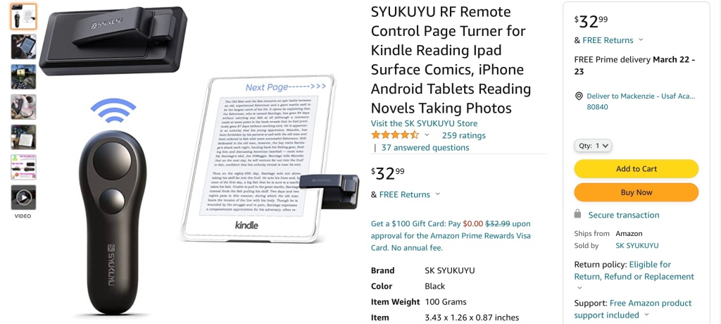  SK SYUKUYU RF Remote Control Page Turner for Kindle Reading  Ipad Surface Comics, iPhone Android Tablets Reading Novels Taking Photos :  Electronics